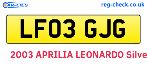 LF03GJG are the vehicle registration plates.