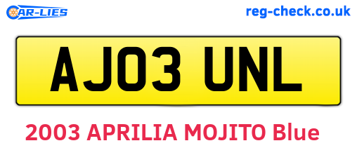 AJ03UNL are the vehicle registration plates.