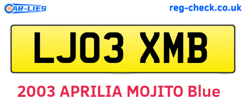 LJ03XMB are the vehicle registration plates.