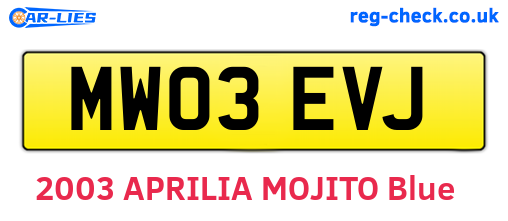 MW03EVJ are the vehicle registration plates.