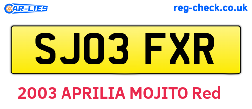 SJ03FXR are the vehicle registration plates.