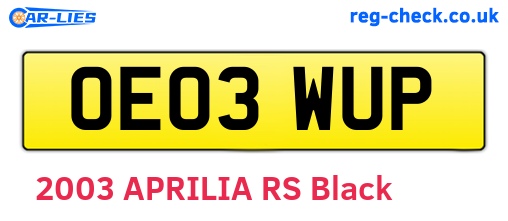 OE03WUP are the vehicle registration plates.