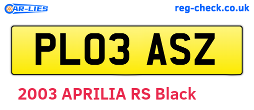 PL03ASZ are the vehicle registration plates.