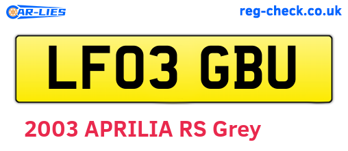 LF03GBU are the vehicle registration plates.