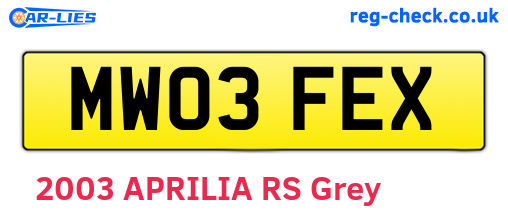 MW03FEX are the vehicle registration plates.