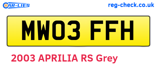 MW03FFH are the vehicle registration plates.