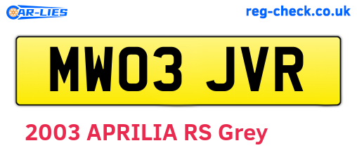 MW03JVR are the vehicle registration plates.