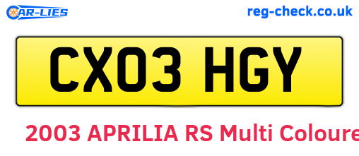 CX03HGY are the vehicle registration plates.