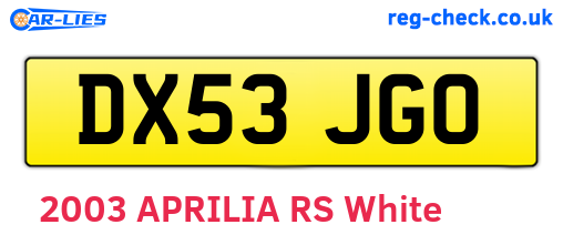 DX53JGO are the vehicle registration plates.