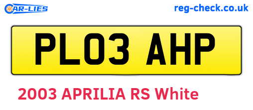 PL03AHP are the vehicle registration plates.