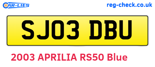 SJ03DBU are the vehicle registration plates.