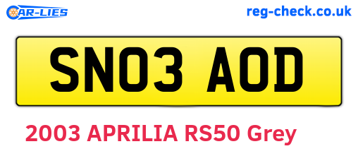 SN03AOD are the vehicle registration plates.