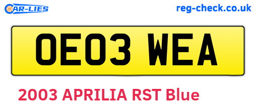OE03WEA are the vehicle registration plates.