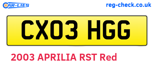 CX03HGG are the vehicle registration plates.