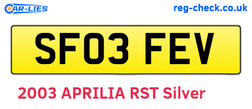 SF03FEV are the vehicle registration plates.