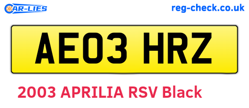 AE03HRZ are the vehicle registration plates.