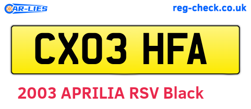 CX03HFA are the vehicle registration plates.