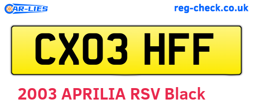 CX03HFF are the vehicle registration plates.