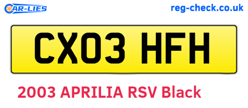 CX03HFH are the vehicle registration plates.