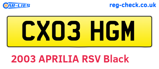 CX03HGM are the vehicle registration plates.