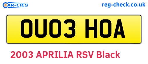 OU03HOA are the vehicle registration plates.