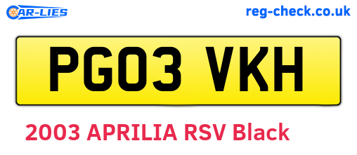 PG03VKH are the vehicle registration plates.