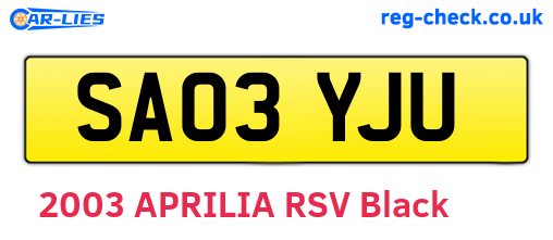 SA03YJU are the vehicle registration plates.
