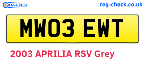 MW03EWT are the vehicle registration plates.