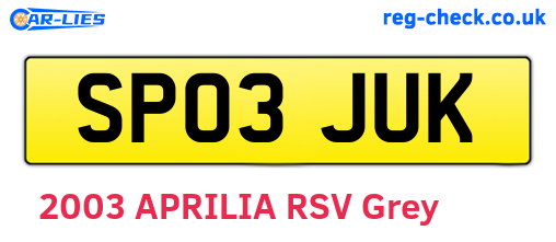 SP03JUK are the vehicle registration plates.