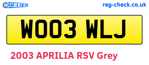 WO03WLJ are the vehicle registration plates.