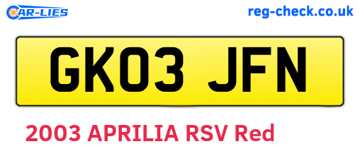 GK03JFN are the vehicle registration plates.