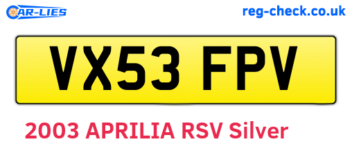 VX53FPV are the vehicle registration plates.