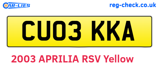 CU03KKA are the vehicle registration plates.