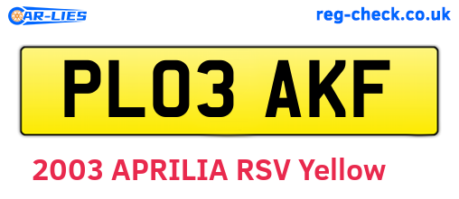 PL03AKF are the vehicle registration plates.