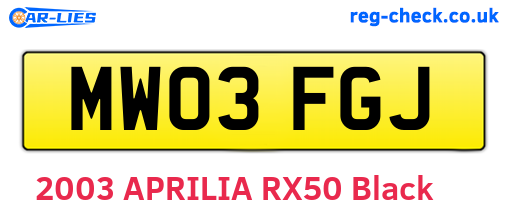 MW03FGJ are the vehicle registration plates.
