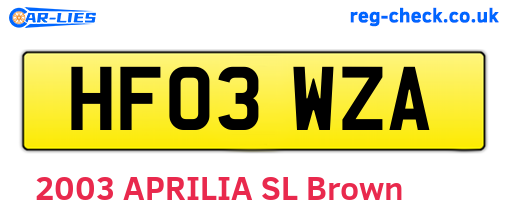 HF03WZA are the vehicle registration plates.