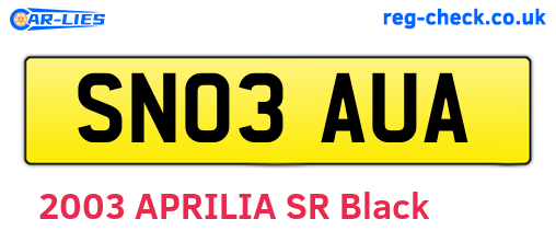 SN03AUA are the vehicle registration plates.