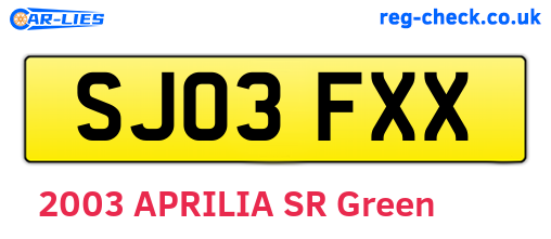 SJ03FXX are the vehicle registration plates.