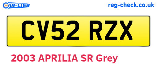 CV52RZX are the vehicle registration plates.