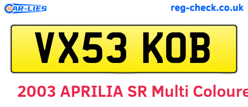 VX53KOB are the vehicle registration plates.