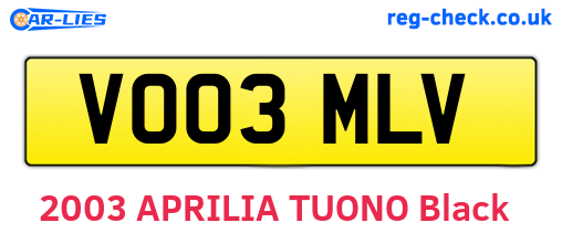 VO03MLV are the vehicle registration plates.