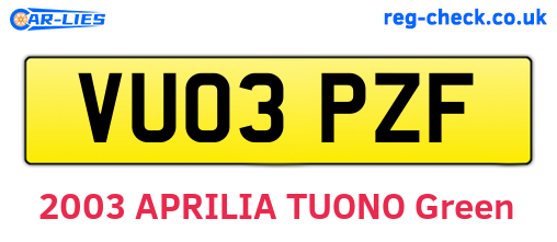 VU03PZF are the vehicle registration plates.