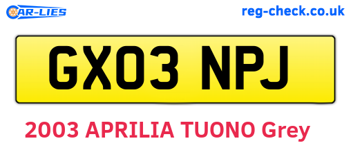 GX03NPJ are the vehicle registration plates.