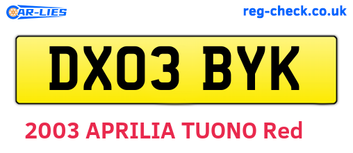 DX03BYK are the vehicle registration plates.