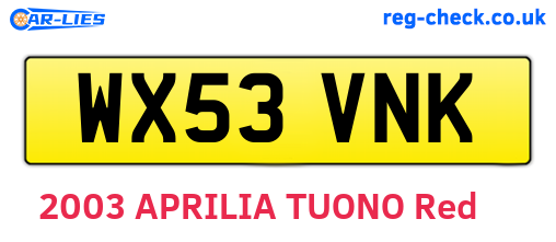WX53VNK are the vehicle registration plates.