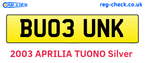 BU03UNK are the vehicle registration plates.