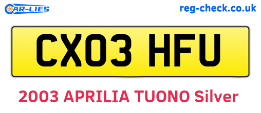 CX03HFU are the vehicle registration plates.