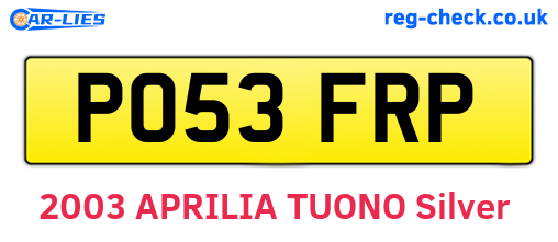 PO53FRP are the vehicle registration plates.