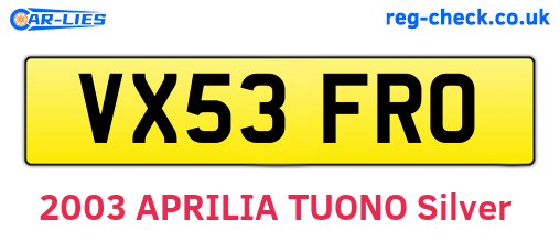 VX53FRO are the vehicle registration plates.