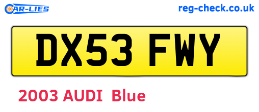 DX53FWY are the vehicle registration plates.